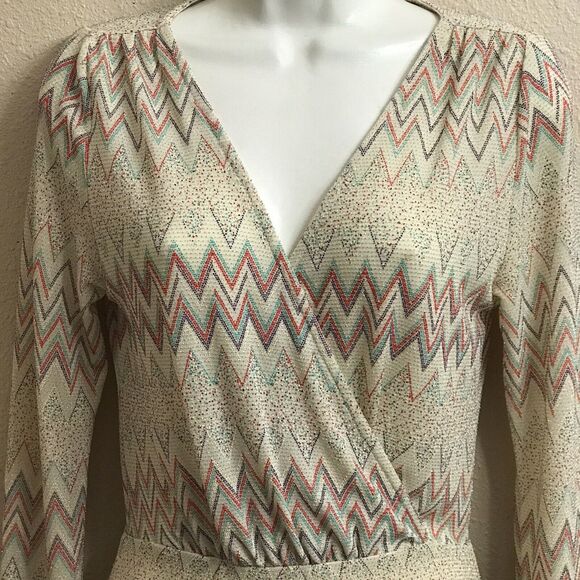 VTG Long Bodycon Womens M Ivory V-neck Sparkle Stripe Evening Gown Va Va Voom US - Picture 6 of 10